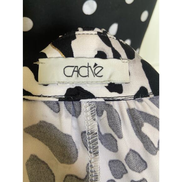 Cache Womens Top Size 4 6 Faux Wrap Black White‎ Leopard Print Gold - Picture 3 of 4